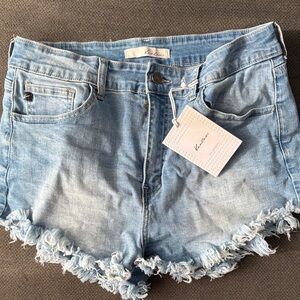 KanCan Light Blue Frayed Hem Jean Shorts